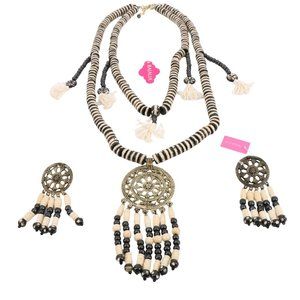 NWT Bajalia "Purva" Africa-Inspired Tassel Necklace Earrings Set